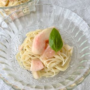 ことりの作ってみた!投稿(桃と生ハムの冷製パスタ)