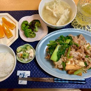 たぁプーの作ってみた!投稿(さっと出来る♪豚バラと厚揚げと小松菜の生姜醤油炒め)
