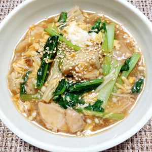 よっこの作ってみた!投稿(小松菜とえのきと鶏肉のとろーりかき卵煮)