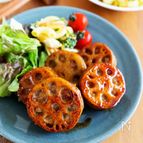 『れんこんとひき肉のはさみ照り焼き』食感やみつき☆ご飯が進む