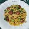 さゆりんの作ってみた!投稿(枝豆とウインナーのおつまみパスタ)