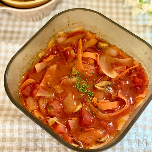 レンチン10分♡ひらひら人参と大根のトマト煮