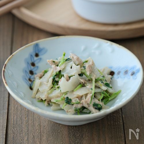 れんこんと豆苗のおかかツナマヨサラダ