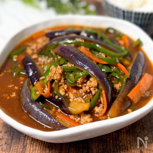 ご飯が進む【我が家の汁だく麻婆茄子ピー】