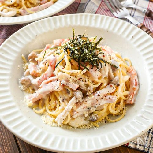 【ワンパン!きのことベーコンのレモンクリームパスタ】絶品!