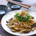 レンチンなすと茹で豚のめんマヨぽんソース