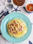 こどもも食べやすい！コーンクリームのカルボナーラ風パスタ