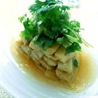 パクチーたっぷり素揚げなすの翡翠和え
