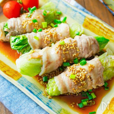 肉巻きレタスのポン酢かけ【レンジで簡単!さっぱり食べやすい】