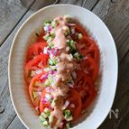 夏のヘビロテ前菜♪簡単！濃厚【トマトマリネのオーロラソース】