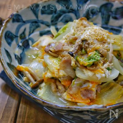 ＊白菜と豚バラとしめじの卵とじ＊無水調理