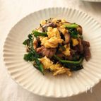 豚肉とにら玉のふんわりたまご炒め。