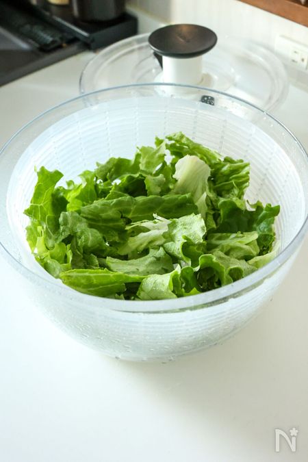 クリアサラダスピナーにレタスを入れたところ