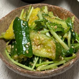 みーこの作ってみた!投稿(火を使わないでぱぱっと作れる！きゅうりと三つ葉の中華和え)