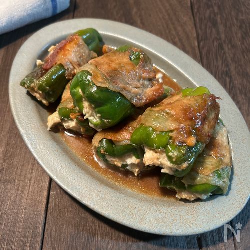 豆腐えのきチーズ詰めピーマン肉巻き
