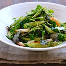 ちくわときゅうりと豆苗のごま海苔サラダ