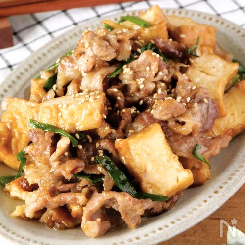 【レンジで5分】ごはんがすすむ💛豚コマと揚げ豆腐の甘辛ダレ
