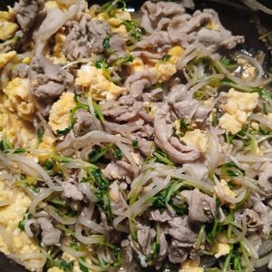 1556395の作ってみた!投稿(10分！バレない節約飯＼豚肉と豆苗の中華風卵炒め／)