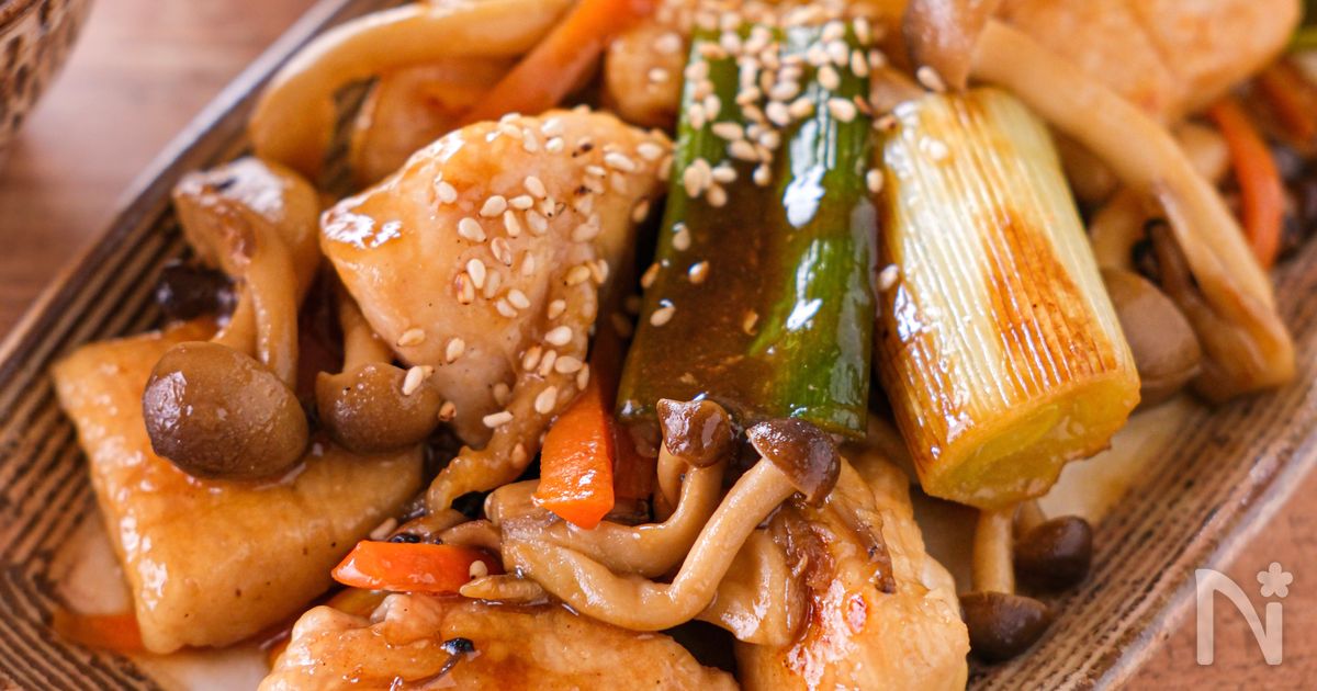 【鶏むね肉と長ねぎのバタポン照り焼き】ご飯に合うお手軽おかず