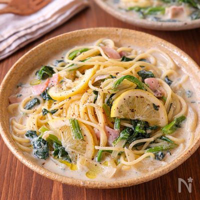 【ほうれん草とベーコンの豆乳レモンパスタ】さっぱりクリーミー