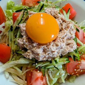 まゆのの作ってみた!投稿(【ツナマヨサラダうどん】火を使わず簡単！野菜もたっぷり♪)