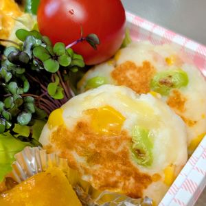 まゆのの作ってみた!投稿(枝豆×コーン【ふわふわはんぺん焼き】白だしで旨みアップ♪)