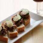 パンでおつまみ☆牛肉とらっきょうのタルティーヌ