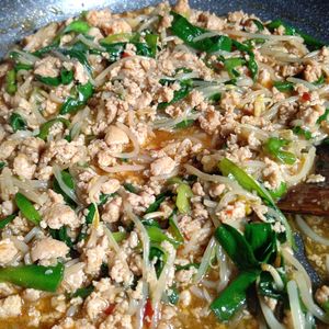 なちまるの作ってみた!投稿(鶏ひき肉で作るニラもやし炒め)