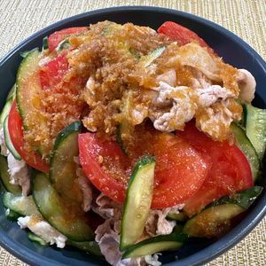 楽ラク手抜キッチン🐶🐾の作ってみた!投稿(さっぱりヘルシー！豚しゃぶ＆夏野菜の【おかずサラダ】)