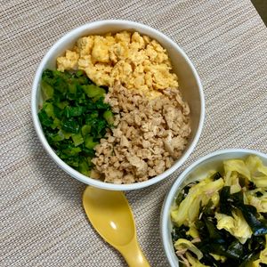 あおいの作ってみた!投稿(【甘辛そぼろの三色丼】10分で即完成♡ごはんとの相性抜群!)