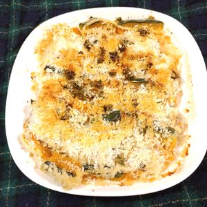 M＊Pの作ってみた!投稿(【鶏肉とかぼちゃのパン粉焼き】並べて焼くだけ)