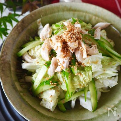 やみつき!主菜になる白菜【レンジ蒸し鶏と白菜のうま塩ナムル】