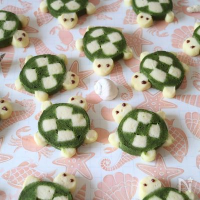 抹茶生地でのこのこカメさんクッキー♪