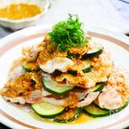 ズッキーニと豚肉のミルフィーユ蒸し　ごま酢だれ