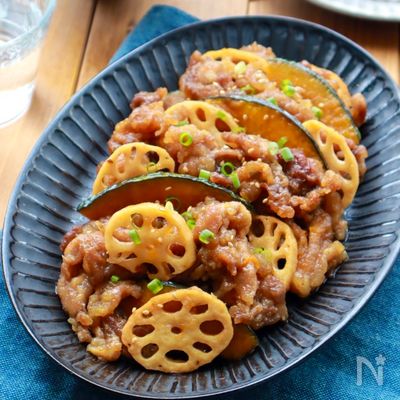 やみつきおかず♪カリカリ豚とかぼちゃれんこんの揚げ浸し
