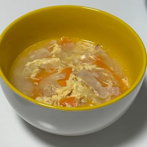 しんやの作ってみた!投稿(具だくさん♪優しい美味しさ『ベーコンとコーンのたまごスープ』)