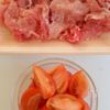 ふわふわ卵♡豚たまトマトの甘酢炒めの工程1