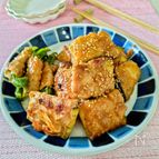 【ナスとピーマンの肉巻き】コチュジャンで味付け。ご飯が進む。