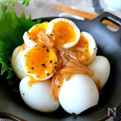 うずらはこれが美味しい♡【半熟うずらのなめ茸がけ】