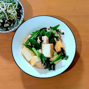 かおちゃんの作ってみた!投稿(【厚揚げとニラの鶏そぼろ炒め】夏バテにも物価高にも負けない！)