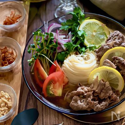 【そうめんアレンジ】牛肉と野菜たっぷり和風エスニックヌードル