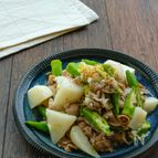豚こまと長芋とオクラのさっぱり旨塩ねぎマヨ炒め