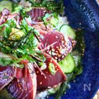 だし汁で食べる♪カツオのたたき薬味茶漬け