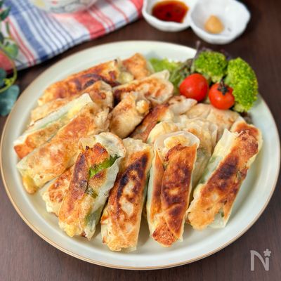 【鶏むね肉と冷凍もやしの包まない紫蘇チーズ棒餃子】節約