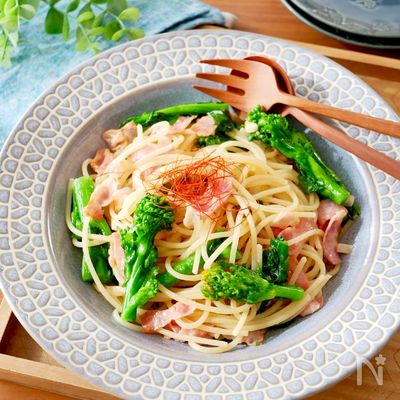 菜の花とベーコンのオイルパスタ\にんにくたっぷり/