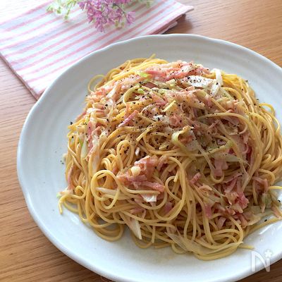 長ねぎとベーコンのガーリックオイスターオイルパスタ♡