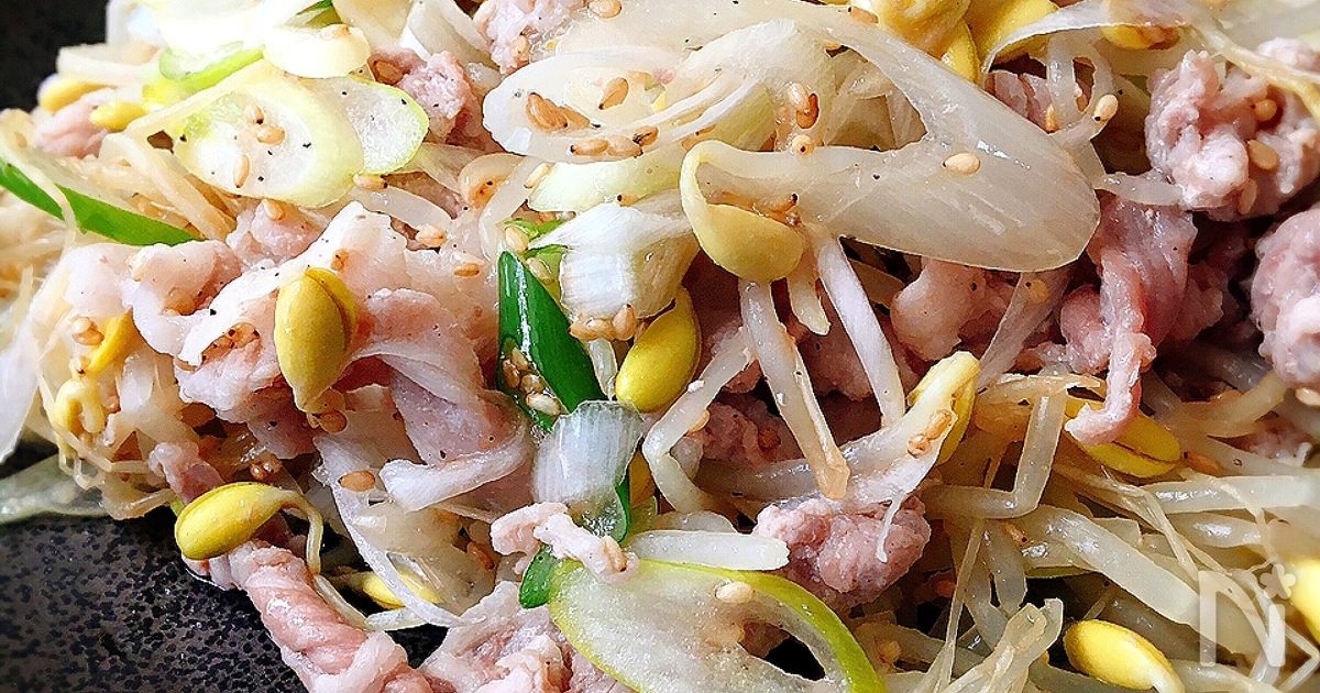 レンジで調理♪豚肉と豆もやしと長ねぎのおかず･ナムル