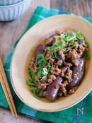 フライパンで10分♪『なすとひき肉のめんつゆバターソテー』