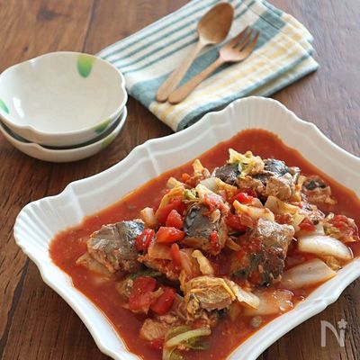 【さば缶】簡単！白菜とさば缶のピリ辛トマト煮込み