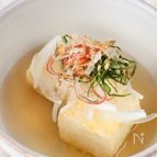 新玉ねぎとみょうがの揚げ出し豆腐